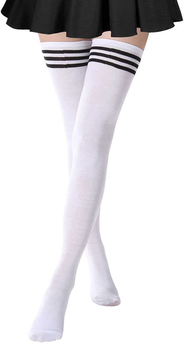 AQOKKA Extra Long Thigh High Socks for Women Striped Over Knee Thigh Socks Long Boot Thigh High Stockings Leg Warmers - Product Image