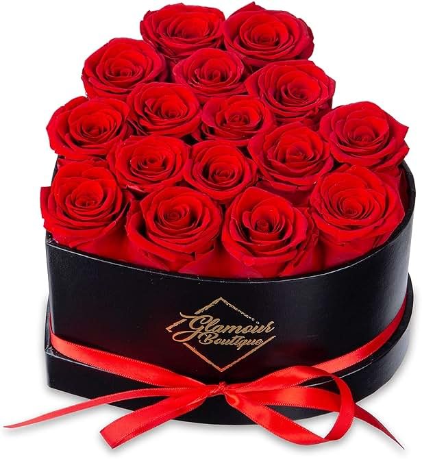GLAMOUR BOUTIQUE 16 Flower Forever Heart Shape Box, Mothers Day Gift For Mom, Eternal Preserved Roses Gift for Her, Flowers bouquet, For Birthday, Anniversary, Girlfriend - Red - Product Image