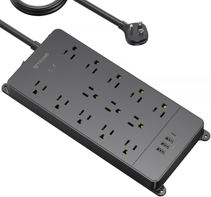 TROND Surge Protector Power Strip 15 ft Cord - Long Extension Cord, 13 Widely-Spaced Outlets Expansion with USB C Ports, 4000 Joules, Flat Plug, Wall Mount, ETL Listed, Office Desk Accessory, Black - Product Image