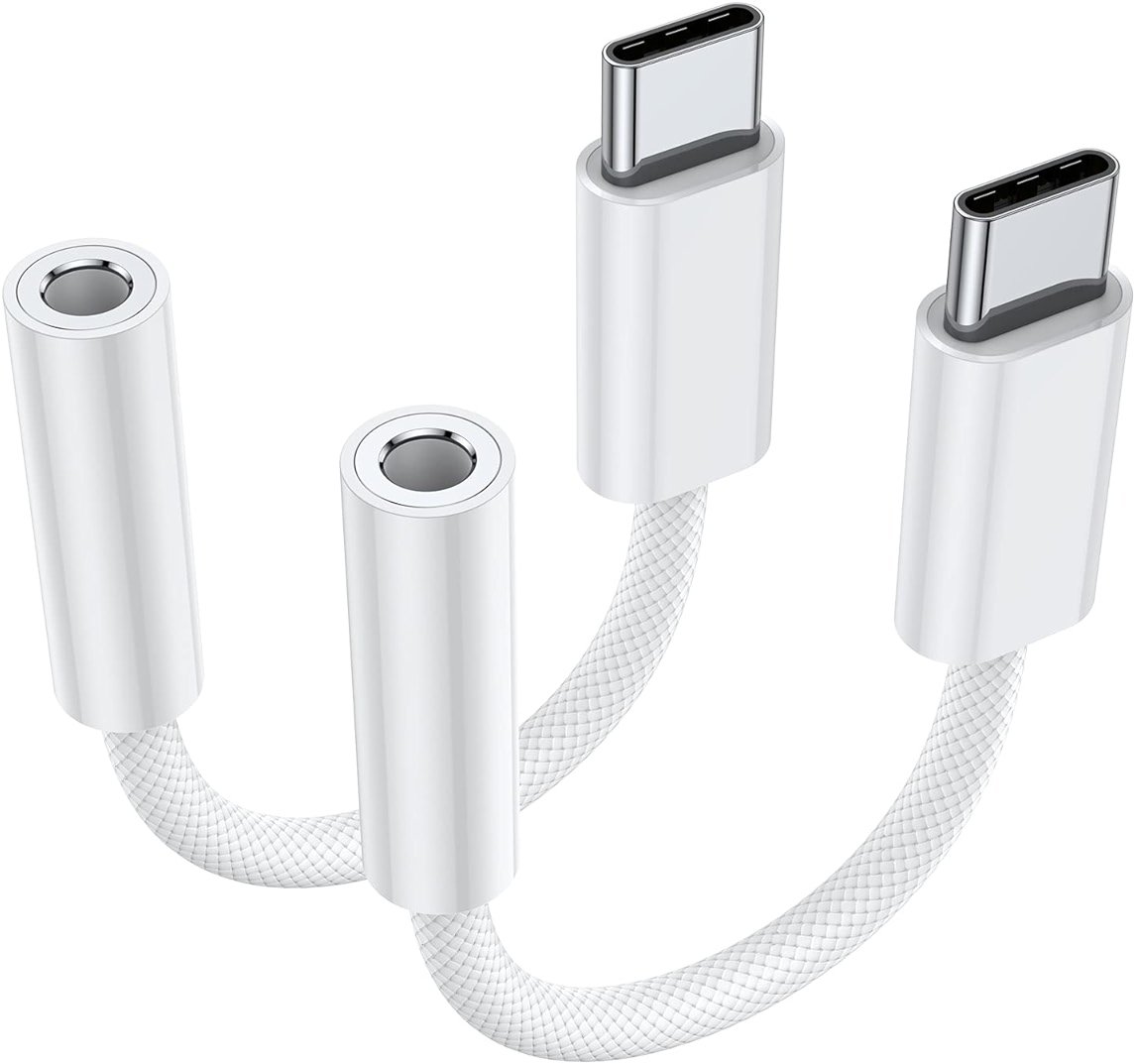 JXMOX USB Type C to 3.5mm Female Headphone Jack Adapter (2-Pack), USB C to Aux Audio Dongle Cable Cord for iPhone 17 Air 16 15 Pro Max, Samsung Galaxy S23 S24 S25 Ultra, iPad Pro, MacBook, Pixel 9 - Product Image