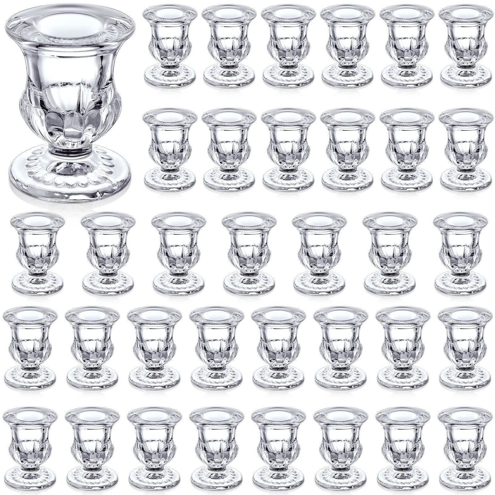 36 Pcs Clear Glass Candlestick Holders Taper Candle Holder Bulk 2.5 Inch Candle Stick Holder for Table Centerpiece Mantel Wedding Housewarming Gift Rustic Vintage Valentines Dinning Decoration (Clear) - Product Image