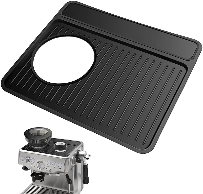 Tamping Mat for Breville 870/880, Espresso Tamper Mat, Food Grade Silicone Non-Slip, 11in x 9.25in, Waterproof Heat Resistant, Espresso Tamping Station for Espresso Machine Barista Accessories (Black) - Product Image