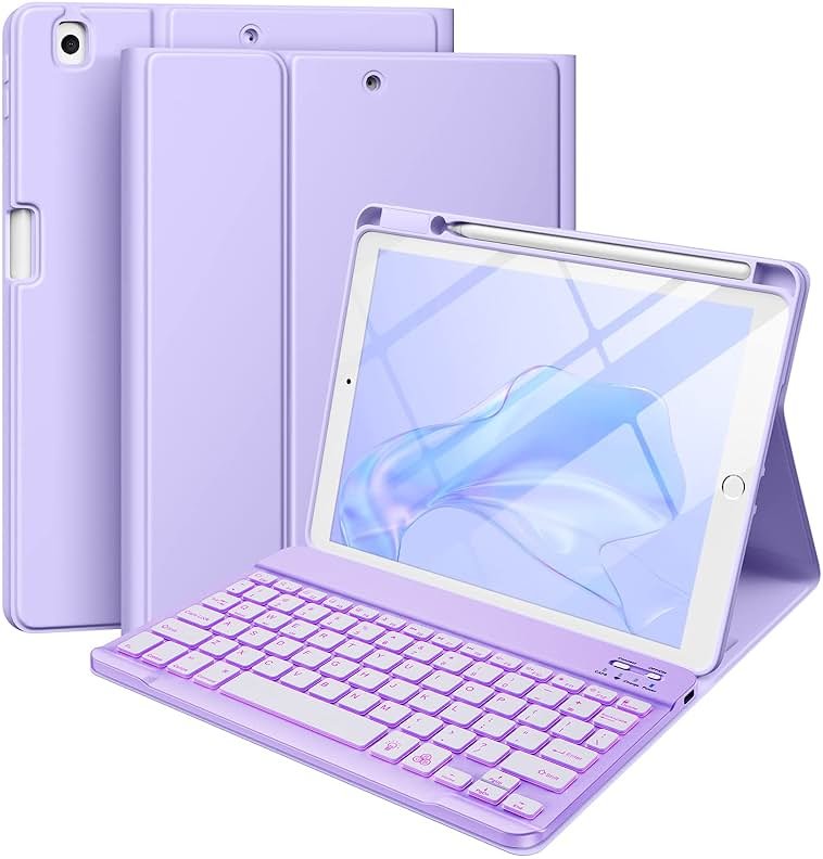 Hamile for iPad 9th Generation Case with Keyboard 10.2 Inch - Backlit Wireless Detachable Folio Keyboard Cover with Pencil Holder for iPad 8th Gen/7th Gen/iPad Pro 10.5"/iPad Air 3rd Gen (Purple) - Product Image