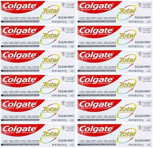 Colgate Total Toothpaste, Clean Mint, Travel Size 0.88 oz (24.9g) Pack of 12 - Product Image