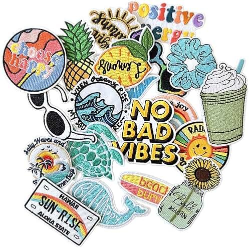Kawaii Cartoon Iron On Patches, Cute Decor Patches for Backpacks, Embroidery Applique Aesthetic Stuff for Clothing, Jackets, Jeans, Hats (Cute1 20 Pcs) - Product Image