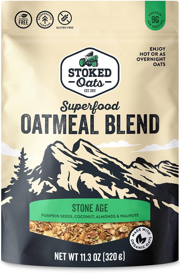 Stoked Oats - Stone Age High Protein, Low Sugar Breakfast - Gluten Free, High Fiber, Non GMO Oatmeal - Perfect for overnight oats (11.3oz) - Product Image