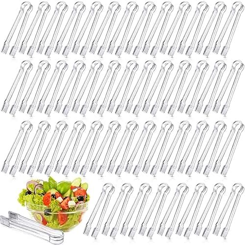 Nuogo 48 Pcs Plastic Buffet Serving Tongs 6.3 Inch One-off Clear Kitchen Tongs Mini Serving Utensils for Food Ice Salad Buffet Barbecue Cookies Tea Coffee Appetizers Party Supplies - Product Image