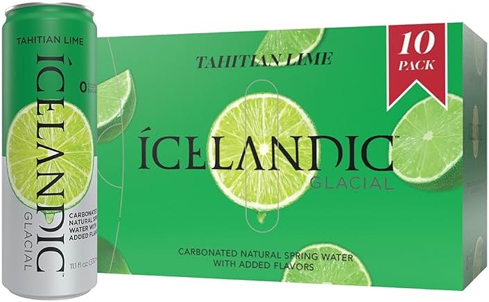 Icelandic Glacial Sparkling Water, Tahitian Lime, 330 ml / 11.1 Fl Oz Cans (Pack of 10) - Product Image