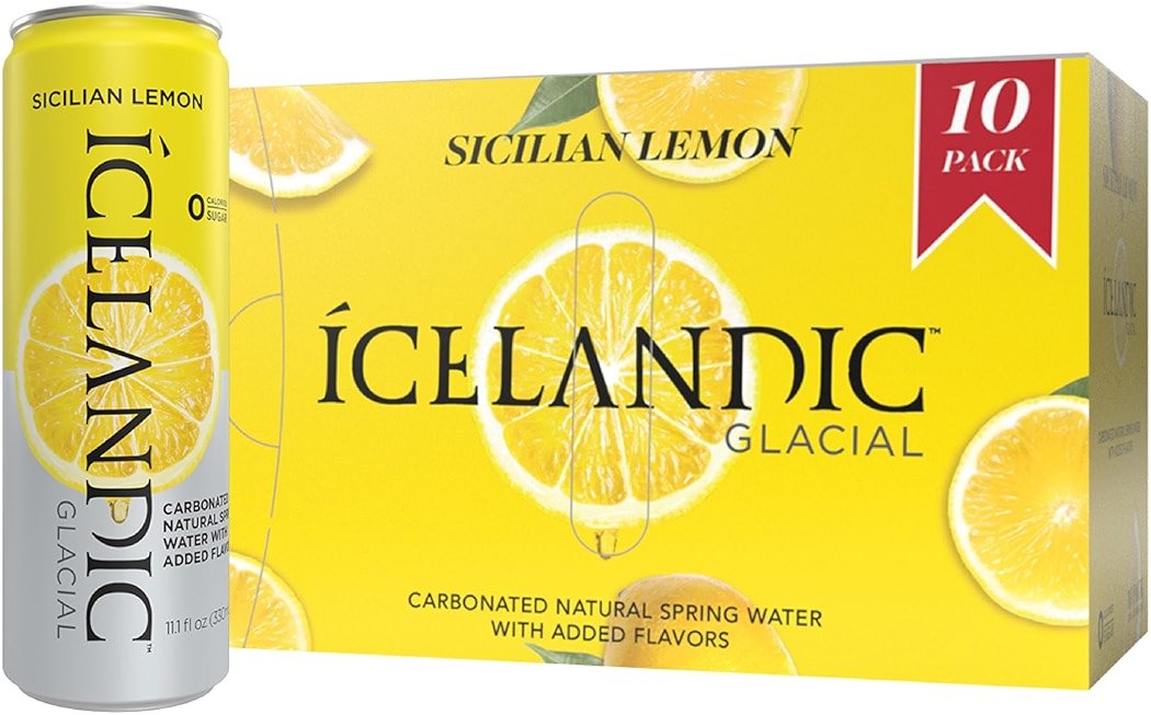 Icelandic Glacial Sparkling Water, Sicilian Lemon, 330 ml / 11.1 Fl Oz Cans (Pack of 10) - Product Image