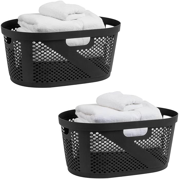 Mind Reader 40L Ventilated Laundry Baskets, Lightweight Clothes Hamper with Cutout Handles for Bathrooms and Closets, Plastic, Set of 2, Black - Product Image