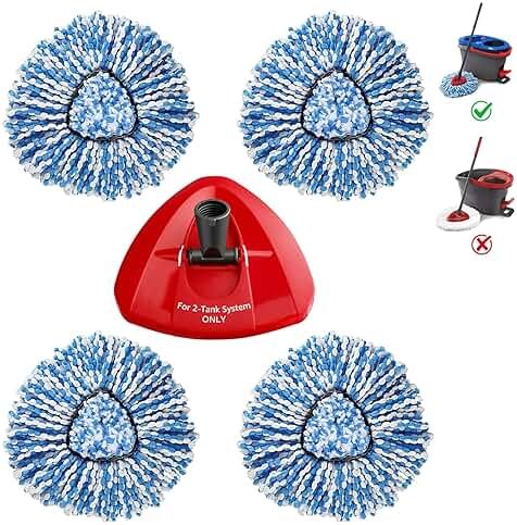 4 Pack Mop Head and 1 Pack Head Base Part for O-Ceda RinseClean Spin Mop Refill 2-Tank System Only Easy Cleaning Microfiber Replacement - Product Image