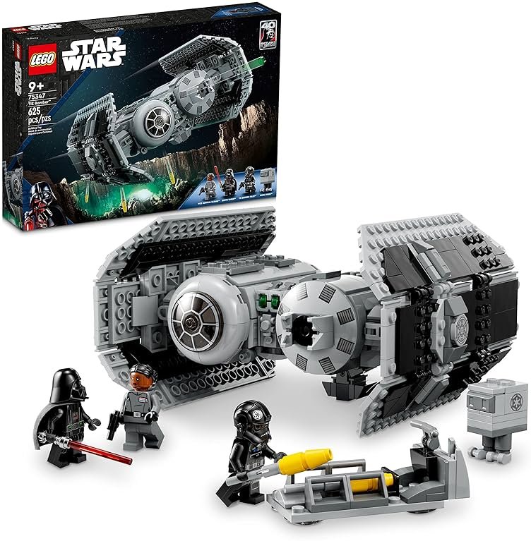 LEGO Star Wars TIE Bomber Model Building Kit, Star Wars Toy Starfighter with Gonk Droid Figure, Darth Vader Minifigure and Lightsaber, Collectible Star Wars Gift for 9 Year Olds, 75347 - Product Image