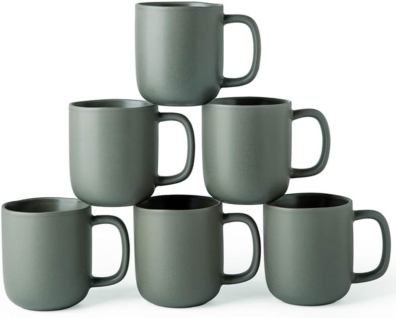 AmorArc 14oz Coffee Mugs Set of 6, Ceramic Coffee Mugs with Large Handle & Wavy Rim for Latte/Hot Cocoa/Tea, Stylish Coffee Mugs for Men Women. Oven,Dishwasher&Microwave Safe, Reactive Glaze - Product Image