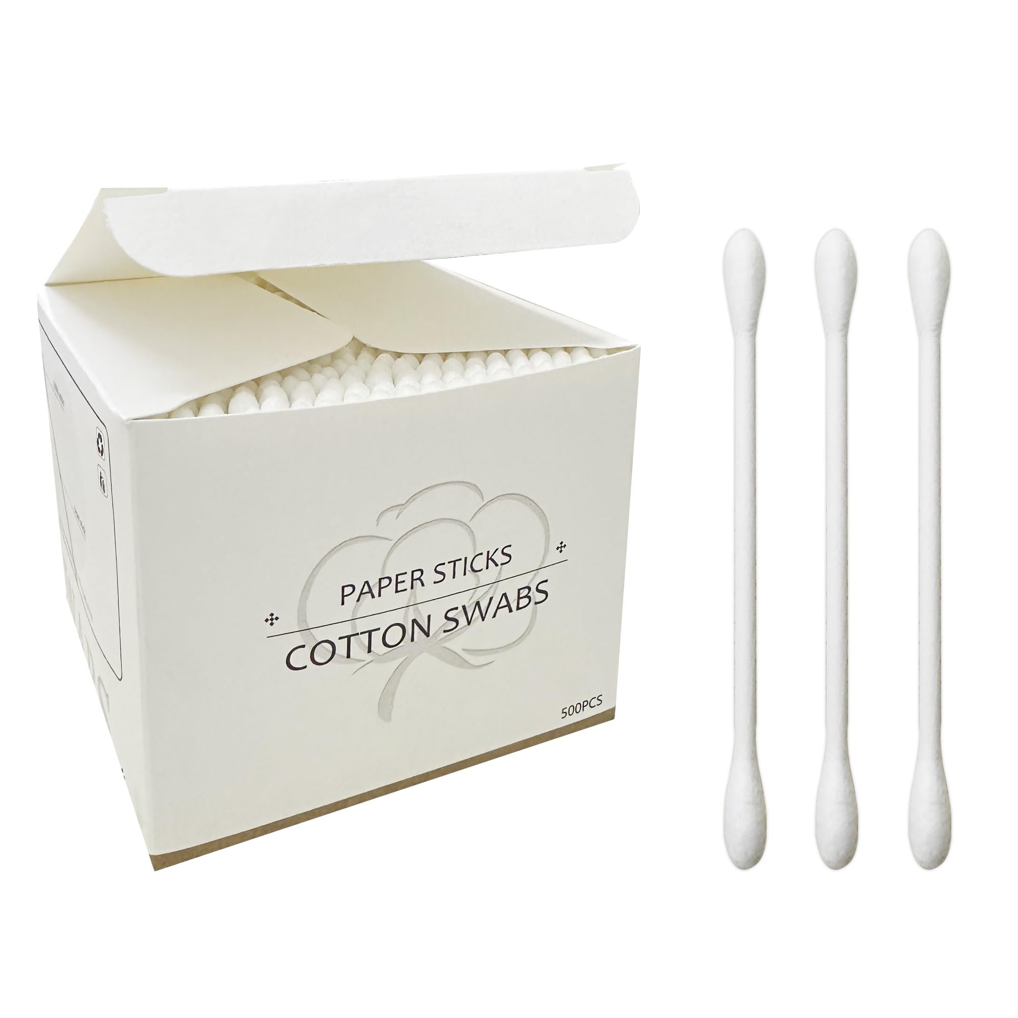 Cotton Swabs with Paper Sticks 1000ct, Double Round Cotton Buds for Beauty& Personal Care - Product Image