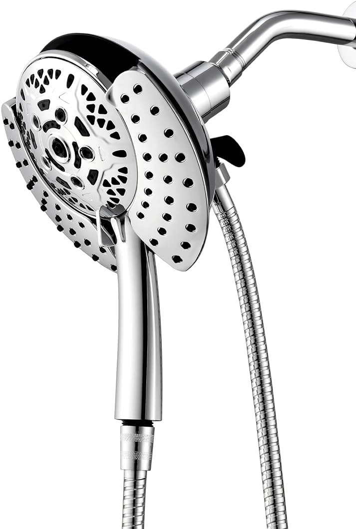 Shower Head with Handheld High Pressure: INAVAMZ Hand Held Shower Head & Rain Shower Head 2-IN-1 Shower Head with 59" Rotatable Stainless Steel Hose, Shower Trim Systems - Product Image