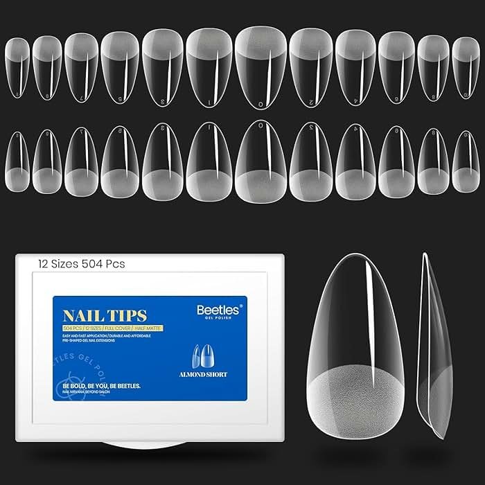 Beetles Gel Nail Tips Easy Nail Extension Etch X Nail Tips 12 Sizes 504Pcs Short Almond Half Matte Tips Gelly Tips Full Cover False Tips Gifts for Girls - Product Image