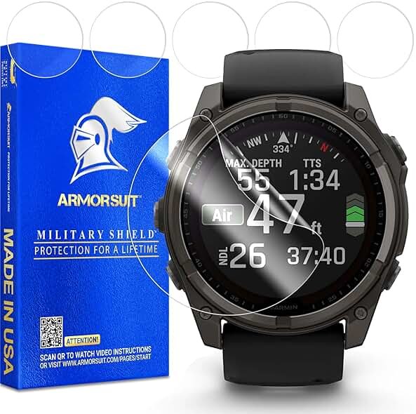 ArmorSuit 6 Pack for Garmin Tactix 8 / Fenix 8 / Fenix 7X/7X Pro [51mm] Screen Protector MilitaryShield HD Clear TPU Film - Made in USA - Product Image
