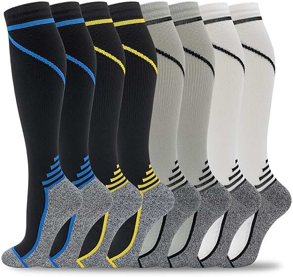 fenglaoda 8 Pairs Compression Socks for Men & Women 20-30 mmHg Knee High Nurse Pregnant Running Medical and Travel Athletic - Product Image