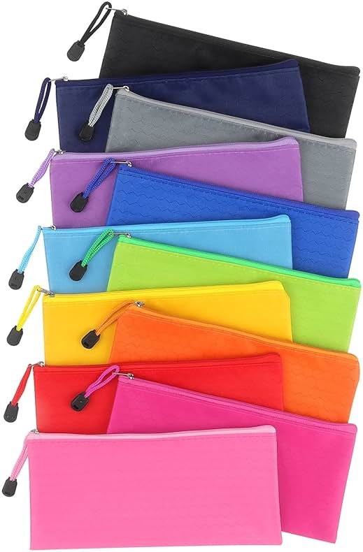 Tamaki 12 Pack Zipper Pouch, Bulk Waterproof Pouch Cases, Multi-Purpose Organizer Bags for Office Supplies, Travel Accessories - Product Image