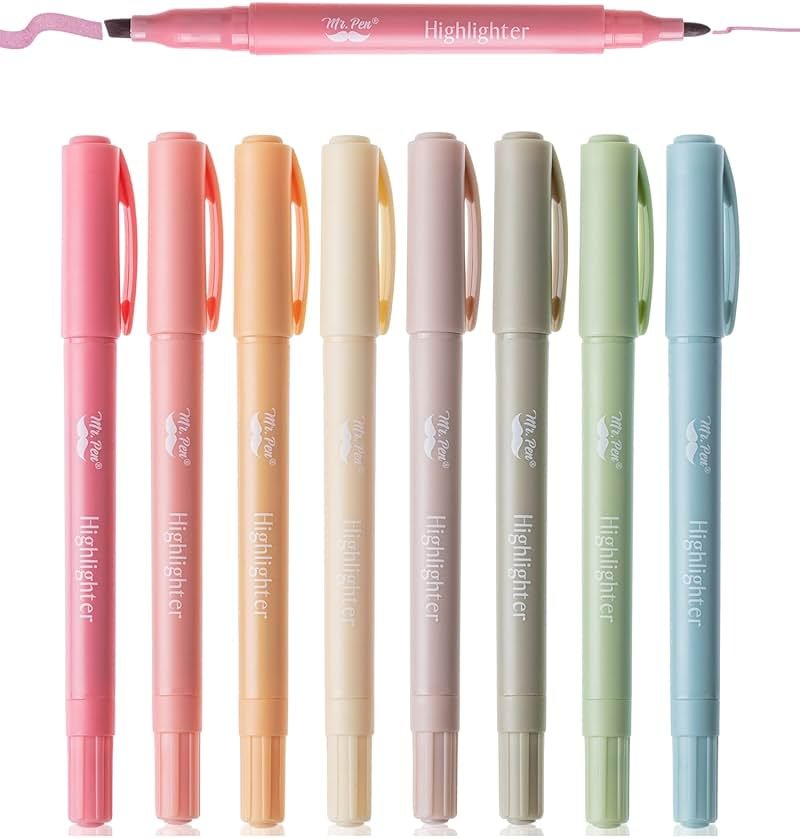 Mr. Pen- Dual Tip Highlighters, 8 Pack, Fine & Chisel, Cute Highlighters Assorted Colors, Dual Tip Markers - Product Image