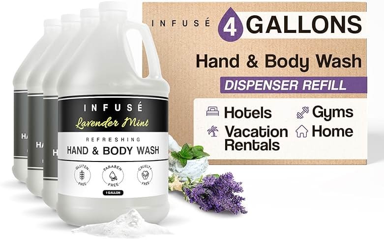 Infuse Hotel Hand & Body Wash | 1 Gallon | For Hospitality & Vacation Rentals to Refill Dispensers | (4 Gallons) - Product Image