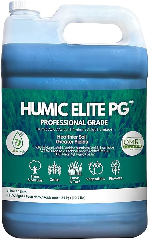 Humic Acid Organic Lawn Fertilizer - Fulvic Humic Mineral Blend for Trees, Shrubs, Ornamentals, Vegetables & Crops - Enhancer & Garden Soil Conditioner by FoliarTech, 1.1 Gallons - Product Image