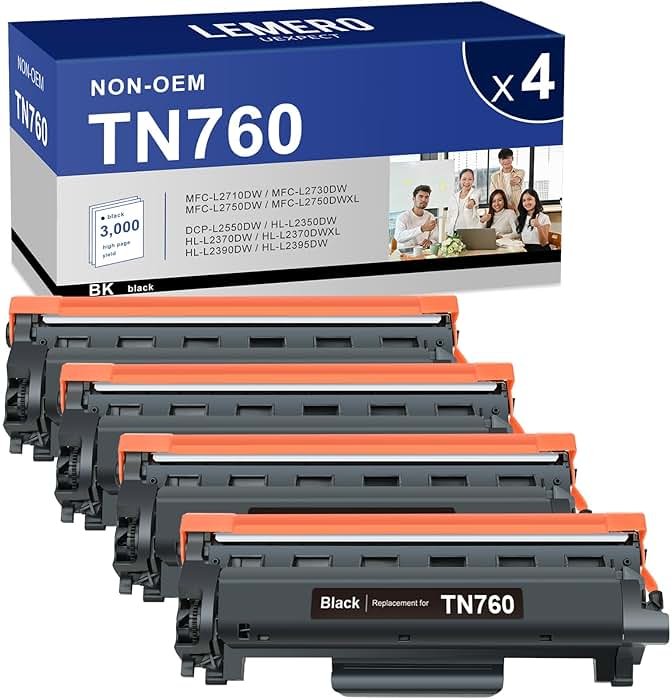 LEMERO UEXPECT TN760 TN 760 Toner Compatible Replacement for Brother TN 760 TN-730/TN-760 TN730 High Yield for MFC-L2710DW MFC-L2717DW HL-L2350DW HL-L2395DW DCP-L2550DW Printer, 4 Pack - Product Image