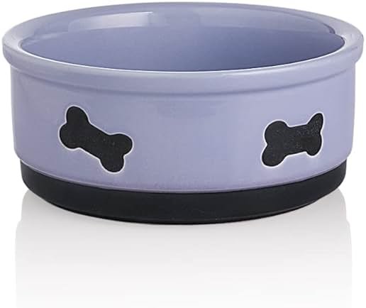 Sweejar Ceramic Dog Bowls with Bone Pattern, Dog Food Dish for Medium Dogs, Porcelain Pet Bowl for Water 35 Fl Oz (Purple) - Product Image