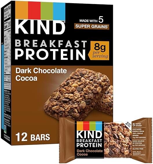 KIND Breakfast Protein Bars, Dark Chocolate Cocoa, Gluten Free, Low Sodium, Healthy Snacks, 8g Protein, 6 Count (6 Packs of 2 Bars) - Product Image