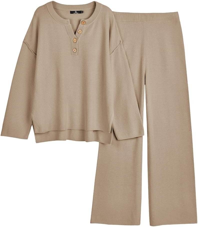 LILLUSORY Women's 2 Piece Lounge Sets Oversized Slouchy Matching Cozy Knit Sets - Product Image