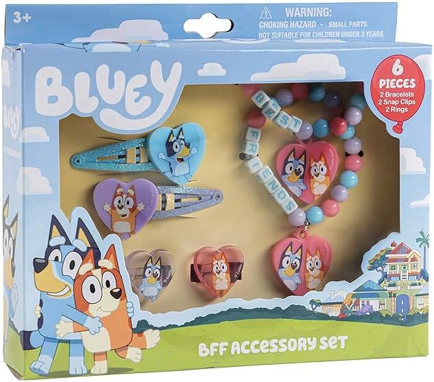 LUV HER Bluey Girls BFF 6 Piece Toy Jewelry Box Set with 2 Rings, 2 Bead Bracelets and Snap Hair Clips Ages 3+ - Product Image