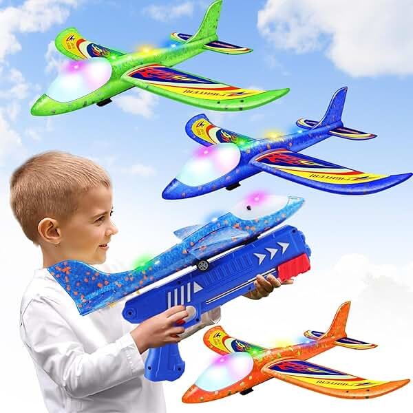 Wesfuner 3 Pack Foam Airplane Launcher Toys, 2 Flight Mode Glider Plane,Kids Flying Toy,3 4 5 6 7 8 9 10 11 12 Year Old Boys Girls Gifts,Outdoor Sport Party Favor - Product Image