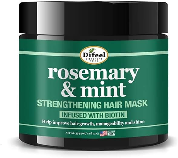 Difeel Rosemary and Mint Strengthening Hair growth Mask with Natural Rosemary Oil and Biotin 12 oz. - Product Image