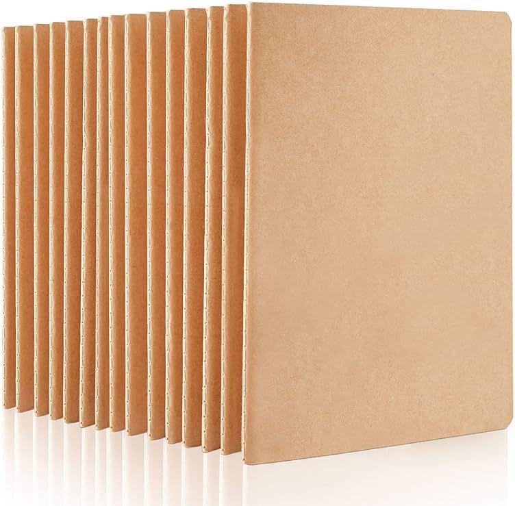 feela 15 Pack Blank Kraft Notebooks, Unlined Sketchbook Note Pad Travel Journal for Drawing Doodling Writing, Journal Bulk For Women Kids Students Office School Supplies, A5, 60 Pages, 8.3” X 5.5” - Product Image