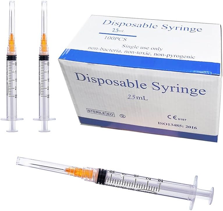 Gesanghua 100 Pack 2.5ml with 25 Gauge 1 Inch Luer Lock syring, Individually Wrapped - Product Image