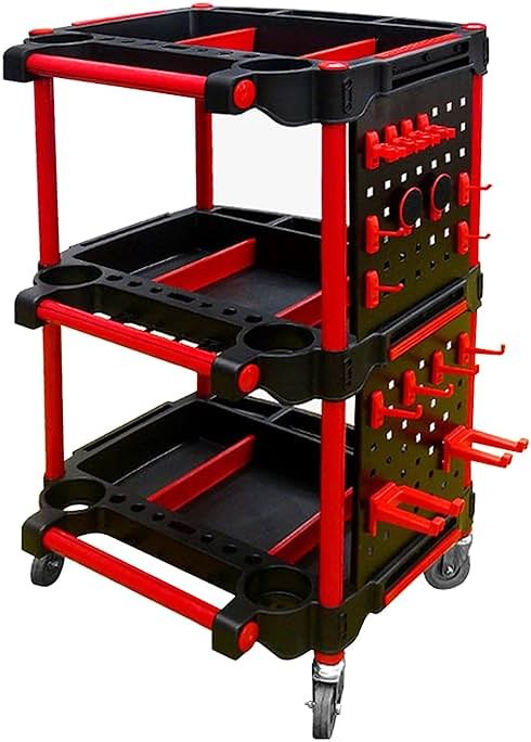 Car Detailing Cart with Wheels – 3-Tier Heavy-Duty Mobile Utility Organizer for Car Wash & Auto Repairs – Adjustable Side Trays, Tool Hooks – Workshop Storage for Mechanics & Detailers - Product Image