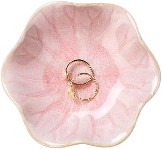 JAMEND CLXP Lotus Leaf Shape Decorative Ring Tray, Small Key Bowl, Ceramic Trinket Tray Jewelry Dish Organizing Necklace Earrings, Home Decoration for Mom Best Friend Sister, Pink. - Product Image