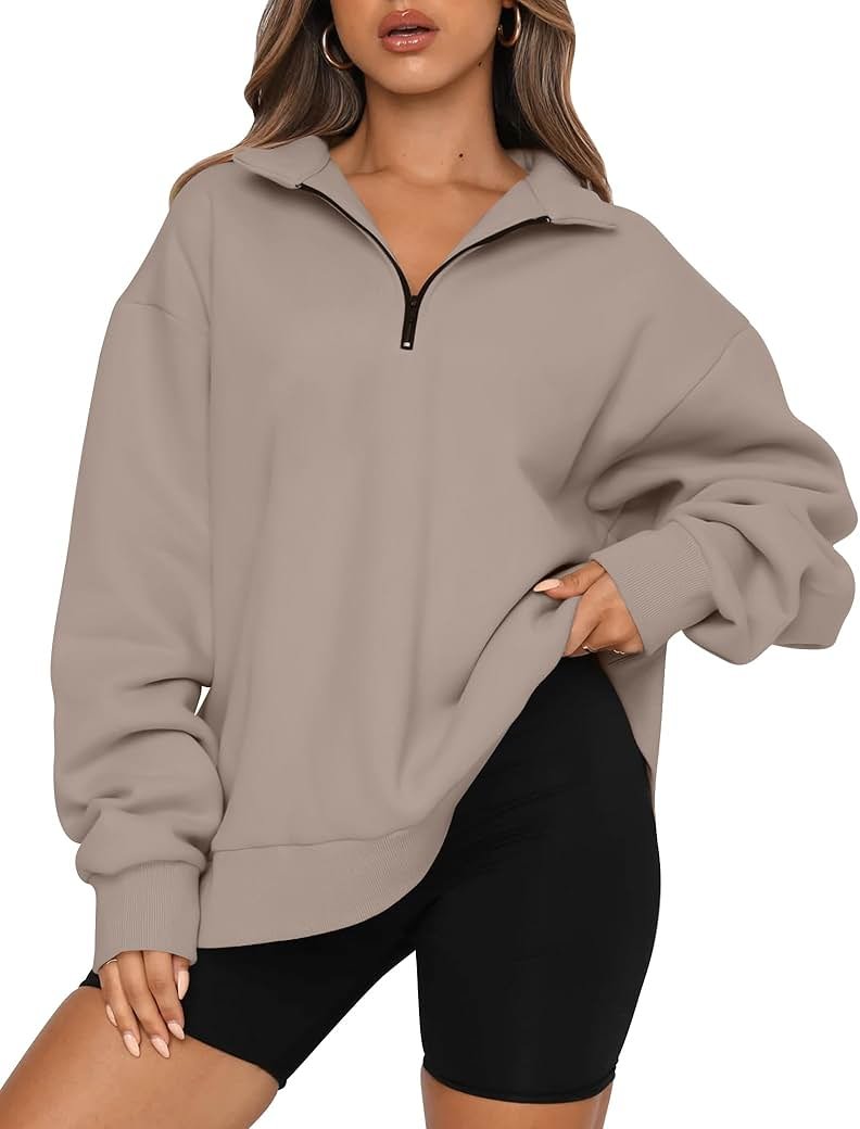 Trendy Queen Women's Oversized Half Zip Fleece Sweatshirts-Cozy Pullover, Sweaters for Fall Winter - Product Image