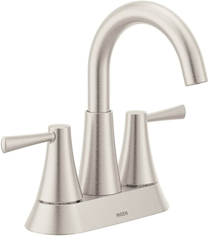 Moen Ronan Spot Resist Brushed Nickel Two-Handle 4" Centerset Modern Bathroom Faucet with Push-Down Drain, 84022SRN - Product Image