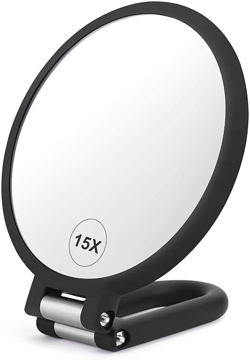 CLSEVXY Magnifying Handheld Mirror Double Sided, 1X 15X Magnification Hand Mirrors, Travel Folding Hand Held Mirror, 360°Rotation Pedestal Makeup Vanity Mirror - Product Image