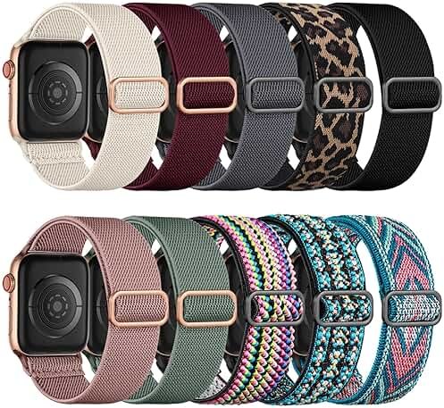 Maledan 10 Pack Stretchy Solo Loop Compatible with Apple Watch Band 40mm 38mm 41mm 42mm 44mm 45mm 46mm 49mm Women Men,Soft Nylon Elastic Braided Strap for iWatch Series 11 10 9 8 7 6 5 4 3 2 1 SE Ultra - Product Image
