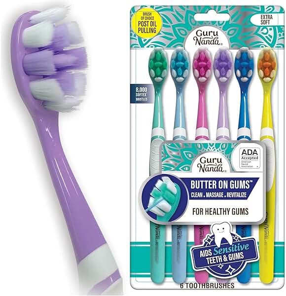 GuruNanda Butter On Gums Toothbrush, ADA Accepted, With 8000+ Ultra Soft Softex Bristles for Sensitive & Receding Gums, Perfect for Whiter Teeth, 6 Ct - Product Image