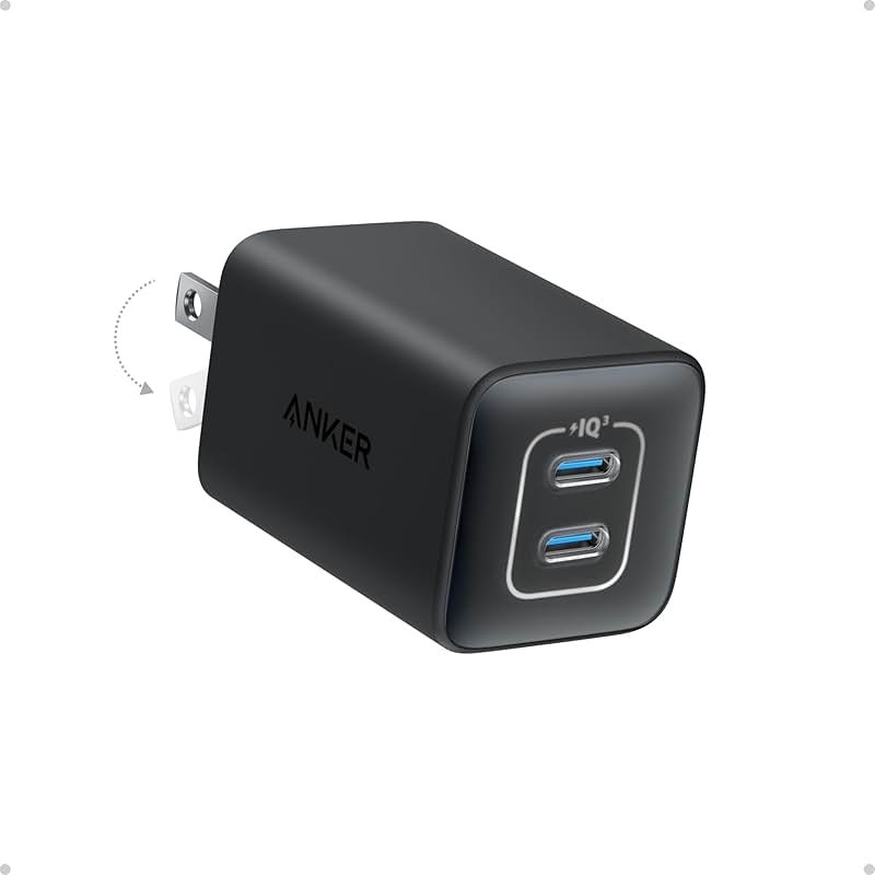 Anker Nano 47W Fast Charger USB C, 2-Port Compact Foldable USB C GaN Charger for iPhone 17/16, Galaxy, Pixel, Compatible with MagSafe (Black) - Product Image