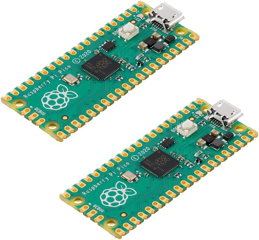 2Pcs Raspberry Pi Pico Development Board, Raspberry Pi RP2040 Dual-core ARM Cortex M0+ Processor, Running Up to 133 MHz, Support C/C++/Python, 2MB Quad SPI Flash Integrated with SPI/I2C/UART Interface - Product Image