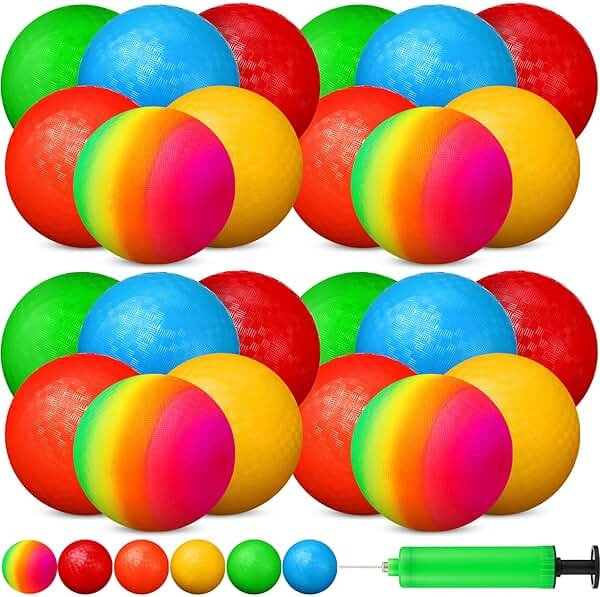 Vinsot 12 Pack Playground Balls Bulk with Hand Pump, Kickball and Inflatable Colorful Soft Bouncy Ball for PE Class, Recess, Field Day, Backyard Indoor Outdoor Games - Product Image