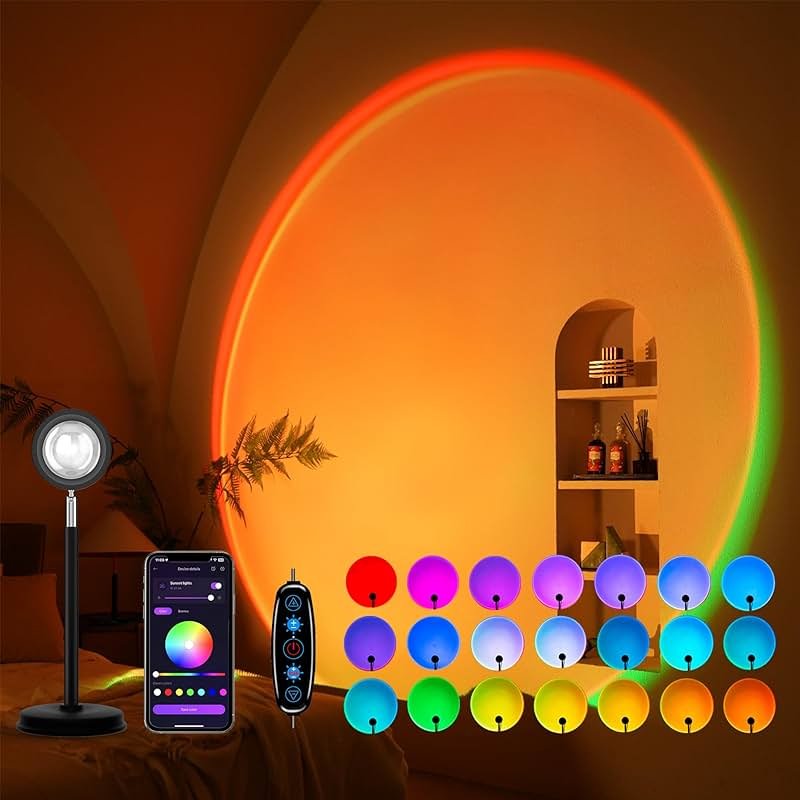 Tsrarey Sunset Lamp Projection, Not Only 21 Colors Sunset Lights, 180 Degree Rotation Led Light, Push Button Switch & APP Control Projector for Party Bedroom Decor - Product Image