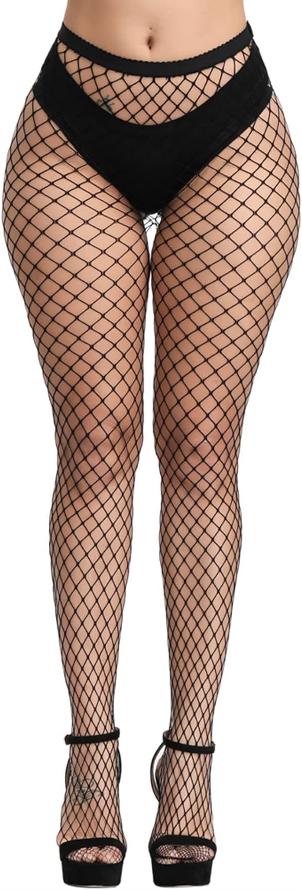 Henwarry Women's Fishnet Stockings Thigh High Wide Fishnet Tights - Product Image