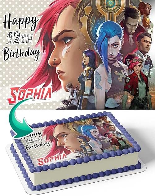 CAKECERY Arcane Vi Edible Cake Image Topper Personalized Birthday Cake Banner 1/4 Sheet - Product Image