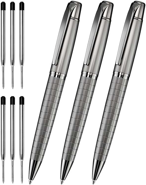Cambond Ballpoint Pens Black Ink - Weighted Metal Twist Gun Black Pens for Police Uniform Flight Attendant Business, 1.0 mm Medium Point Smooth Writing, 3 Pens with 6 Refills (Gun Black) - Product Image