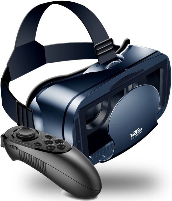 NEWSTYP 5~7inch VRG Pro 3D VR Glasses Virtual Reality Full Screen Visual Wide-Angle VR Glasses Box for 5 to 7 inch Smartphone Eyeglasses with Remote Control (Black Basic) - Product Image